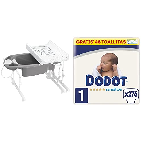 CAM Il Mondo del Bambino - art.C518/C247 - Baños para bebés Idro Baby Retirable - Made in Italy - desde 0 a 11 kg - TEDDY GRIS & Dodot Pañales Bebé Sensitive Talla 1 (2-5 kg), 276 Pañale