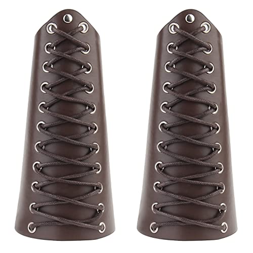 2 Piezas de brazaletes de Cuero Vikingo, Pulsera de Cuero con puño Medieval, brazaletes de Tiro con Arco de Caballero Punk para Hombres y Mujeres (Marrón)