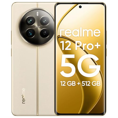 realme 12 Pro+ 5G Móvil Android 12 GB RAM 512 GB ROM, 6,7 Pulgadas Smartphone, 64 MP Cámara, Qualcomm Snapdragon 7S Gen 2 5G, AMOLED Pantalla Curva de 120 Hz, sin Adaptador Navegador Beige