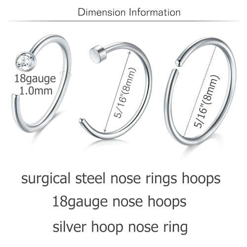 MODRSA Nose Rings Hoop 18g Septum Ring L Shape Nose Studs Screw Surgical Stainless Steel Thin Cartilage Helix Tragus Earrings Hoops C Shape High Nostril Piercing Jewelry Pack Silver - Thumbnail 2
