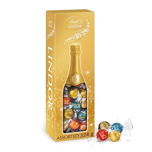Lindt LINDOR Kerstchocolade cadeau verpakking 324 gram - Feestlijke Champagnefles verpakking - Kerstcadeau