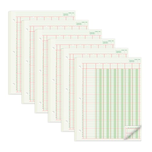 suituts 300 Sheets Columnar Analysis Pads 6 Column Accounting Paper, 8.5X11 Inch Ledger Paper for Bookkeeping, Accounting. 3 Hole Punch, Green(6 Pack, 50 Sheets/Pack)