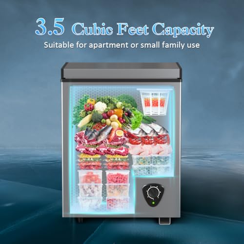 Image of LifePlus Small Chest Freezer - Compact Deep Freezer 7 Adjustable Temperature with Removable Basket, 3.5 Cubic Feet Energy Saving Super Quiet for Garage, Office, Kitchen, or Apartment