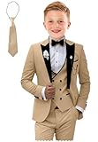 Baby Boy Suits 5 Piece Formal Champagne Suit for Toddler Boys Wedding Ring Bearer Outfit Kids Tuxedo Dresswear Set Size 3t