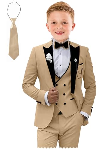 Boy Suits Slim Fit 5 Pieces Champagne Suit for Boys
