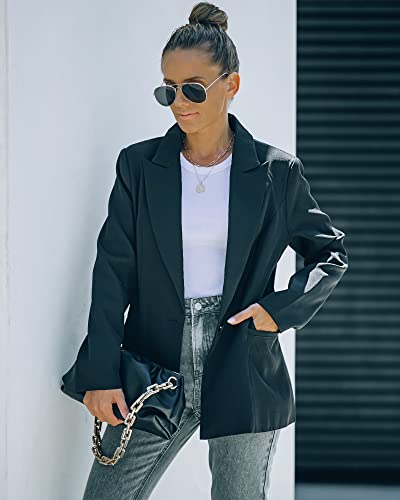 Luvamia Women's Casual Long Sleeve Lapel Button Slim Work Office Blazer Jacket Black Suit Jacket For Women Black Size Small Size 4 Size 6 #TOP2