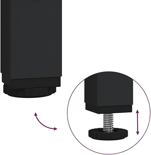 Miniatura 7 de vidaXL Mesa consola contemporánea negra con estantes, marco de madera y metal, patas ajustables para estabilidad, ideal para entrada, sala de estar