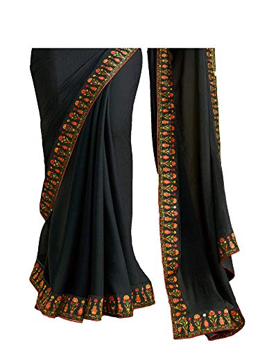 Image of RAJESHWAR FASHION WITH RF Women's Solid Moss Pure Silk Saree For Women With Digital Print Lace Border & Blouse Piece