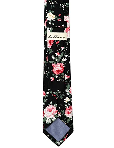 Image of BELLUNO Men's Cotton Floral Skinny Tie, 2.5 inch Width, with Gift Box