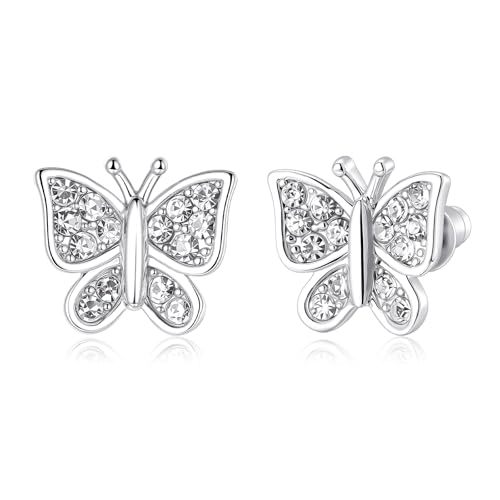 Image of Crystal Butterfly Earrings,Inlaid with Zirconia,Hypoallergenic Children's Diamond Silver Earrings,Birth Gift Birthday Valentine's Day Mother's Day Graduation Gift