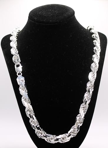 11mm Sterling Silver Diamond Cut Rope Chain. Super Heavy Solid Italian Silver .925 Necklace in 8", 9", 22", 24", 26", 28", 30", 32", 34"3