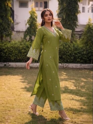 Image of SHIENZY Women's Embroidered Kurta Pant Set with Dupatta | Straight Kurta Set for Women | Ethnic Kurta Set for Women, Traditional Indian Kurta Pant Dupatta Set
