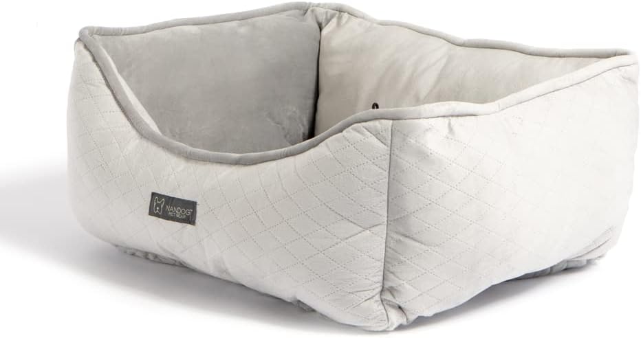 NANDOG Pet Gear Reversible Luxury Microplush Dog & Cat Bed Soft, Warm, Calming Pet Lounger for Small & Medium-Sized Breed - Modern Style Snuggle Couch (Light Gray Quilted)
