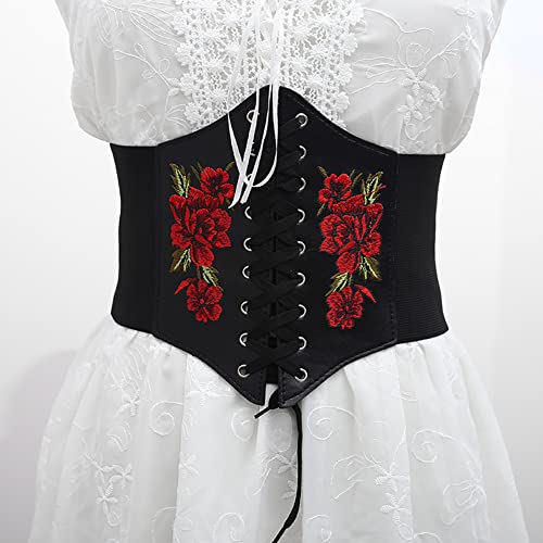 Women Corset Belt for Dresses, Vintage PU Leather Lace-up Waspie Corset Belt Wide Elastic Waist Belt Tied Waspie Belt2