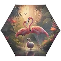 RPLIFE Compact Umbrella, Lightweight Portable Sun Umbrellas for Women, Travel Umbrellas for Sun, Flamingo Tropical Plants