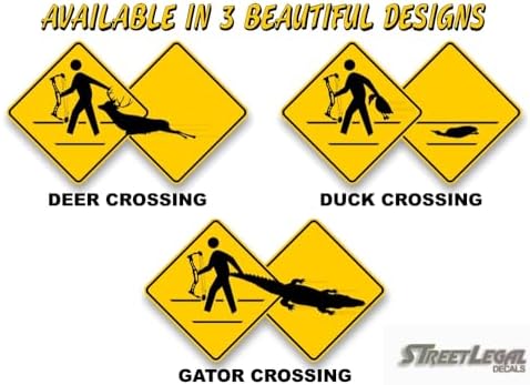 2 Hunter Dragging Killed Deer (Gun) Yellow Diamond Crossing 9" Decals Buck Xing Zone Sign Parody Novelty Truck Vinyl Stickers (2 Decal Set - Deer(Gun)) image 4