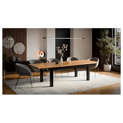 VALLH Esstisch 100x200 ausziehbar bis 300 cm – Tisch mit Dekor in Eiche und Beinen aus Buche massiv – Ausziehtisch schwarz für Esszimmer Küche – Landhausstil Industrial Esszimmertische