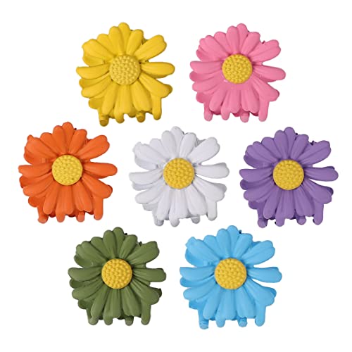 7 Pcs Daisy Hair Clip,Cute Girls Kids Hair Clips Sun Flower Claw Clips for Thick Hair 90s Girls Women, Yellow,Orange,Blue,Green,White,Pink,Purple, 1 Count