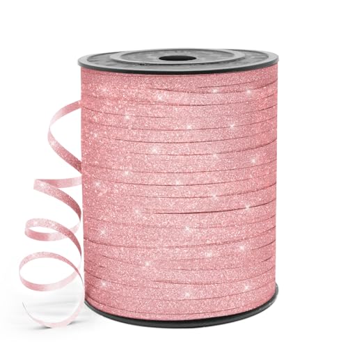 HimBen 500 Yards Curling Ribbon for Gift Wrapping, 3/16" Balloon String for Christmas Valentine Birthday Wedding Party Festival Decoration, Crafts, Flower Bouquet(Glitter Pink)