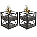 Set of 2 Modern End Table with Drawer - Nightstand for Bedroom & Living Room, Rustic Wood Grain MDF & Tempered Glass Top, Industrial Style Side Table