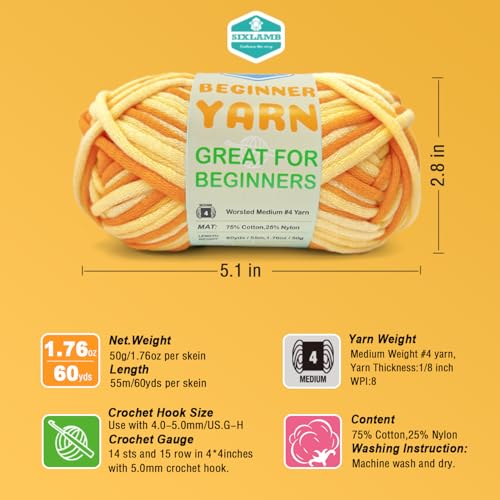 Image of 3 * 50g /1.76oz Yarn for Crocheting and Knitting, 3 * 60yds Beginner Yarn with Easy-to-See Stitches; Worsted-Weight Medium #4;Amigurumi-Friendly Crochet Kit(Sun Flower)