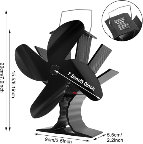 Signstek Ofenventilator Kaminventilator Öfen ohne Strom für Kamin Kaminöfen, Kamin Ventilator für Holzöfen, Lüfter mit 4 Blättern