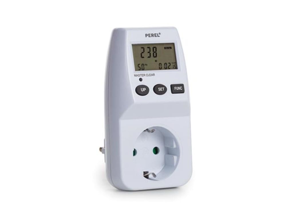 Perel Contatore di energia, display LCD, 230 V, 16 A, 3600 W, messa a terra tedesca tipo F, bianco