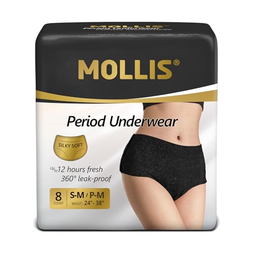 MOLLIS Disposable Period Underwear for Women, Postpartum Panties, Maternity Knickers Heavy Flow Leak Proof, Black,Small/Medium, 8 Count
