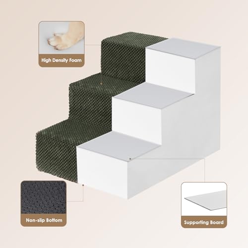 Image of EHEYCIGA Dog Stairs for Small Dogs 13.5 inch H, 3-Step Dog Steps for Couch Sofa and Chair, Pet Steps for Medium Cats, Non-Slip Balanced Pet Ramp Indoor, Military Green