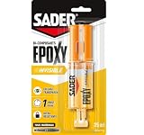 SADER   Colle Epoxy bi composant Invisible   Colle forte et résistante   Collage Transparent   Tous Supports   Transparent   Seringue 25 ml