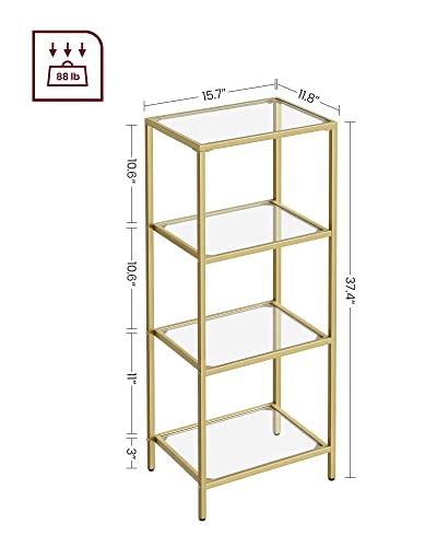 Vasagle Bookcase, 4-Tier Bookshelf, Slim Shelving Unit For Bedroom, Bathroom, Home Office, Tempered Glass, Steel Frame, Gold Color Ulgt28G #TOP2