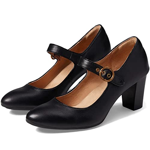 SHODENSE Women Chunky High Heel Mary Jane Suede Pumps Shoes Round Closed Toe Ankle Strap Dress Sandals 3