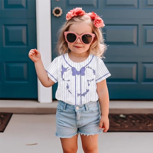 Image of Hawaiian Baseball Jersey for Toddler Girls Summer Vacation Theme Park Outfit Short Sleeve Button Down Shirt