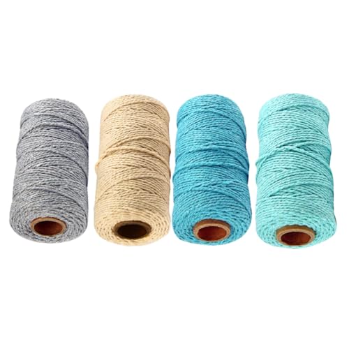 Cuerda de algodón de 2 mm resistente y maleable de 4 rollos mixtos para manualidades sin esfuerzo 2