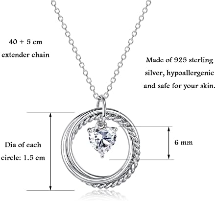 JOPLY 30th / 40th / 50th / 60th / 70th / 80th Birthday Gifts for Women, Sterling Silver 3 Ring Necklace with Heart Cubic Zirconia pendant Necklace for Her Friendship Gifts Birthday Jewellery