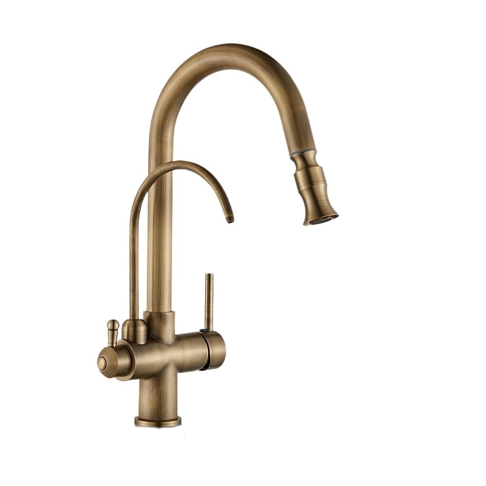 Water Filter Kitchen Faucet Dual Handle Cold Drinking Water Filter Faucet Pull Out Purification Feature Taps(Brushed Nickel)