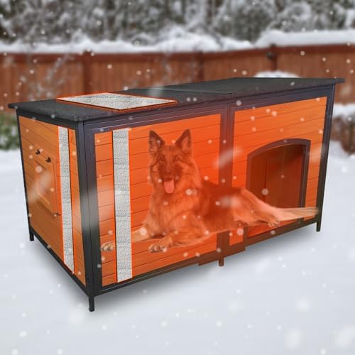 Extra Large Insulated Dog House 59.1" L Dog Kennel 6 Sides All-Round Foam Winter Weatherproof for Small Medium Large Extra Large Dogs with Strong Metal Chew Proof Frame