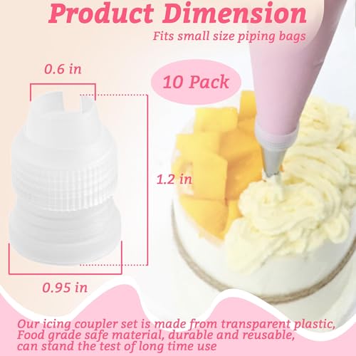 10 Pack Piping Bag Couplers for Icing Nozzles, Small Couplers for Piping Bags, Transparent