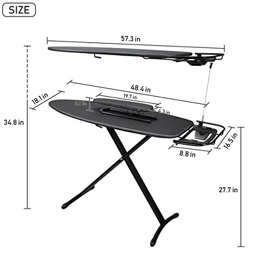 Duwee Steel Top Extra Wide Ironing Board with Sleeve Board and Adjustable Iron Rest, Luxury Foldable Ironing Boards with 10 mm Thicken Feltpad and Cover, Adjustable Height,18"x48" by Duwee - Image 2