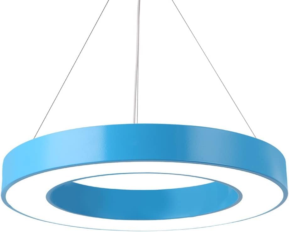 Kindergarten Color LED Chandelier Hollow Circular Pendant Lights Circle Green Yellow Hanging Line Lamp Office School Classroom Ceiling Round Light, Warm Light 3000K,Blue,60CM