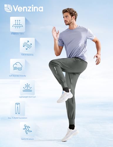 Image of Venzina Men's Quick-Dry 4-Way Stretch Joggers Tapered Fitness Pants with Ankle Cuff for Workout, Gym, Running &Casual Wear