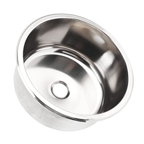 Image of Stainless Steel Round RV Sink, 11.6x11.6x5.1in /29.5x29.5x13cm | Single Bowl Drop-In | 40mm Drainage Hole | Yacht & Motorhome | Durable & Rustproof