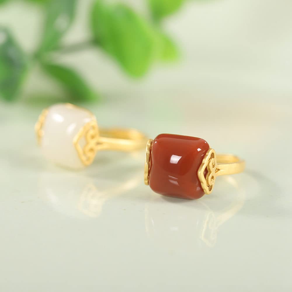 Anelli d'Argento,Anello Regolabile in Argento Sterling S925 Quadrato con Giada di Hetian Anello di Buon Auspicio Intaglio in Pietra Naturale FEDI Nuziali in Pietra Naturale Placcate in Oro Prometton