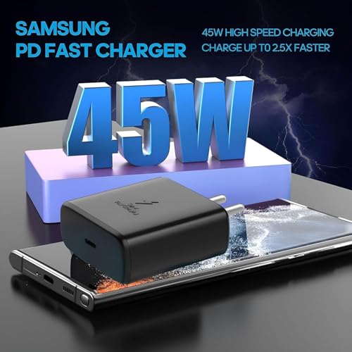 Image of Samsung 45W Type C PD Superfast Charging Adapter Compatible with Galaxy S26|S25 Edge|S25 Ultra|S24 Ultra|Z Fold /Flip 7|6|Tab S10 FE+|S10 FE|S9 FE+|S9 FE|A9+|A9, 45-Watt C-Type Fast Charger, Black