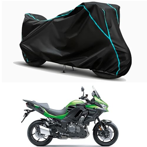 Image of Waterproof Bike Body Cover Compatible for | KawasaVersys 1000 | Taffeta Fabric, Sky Piping Design, Bottom Elastic Fit | Dustproof, Sun UV & Rain Protection for All Weather.