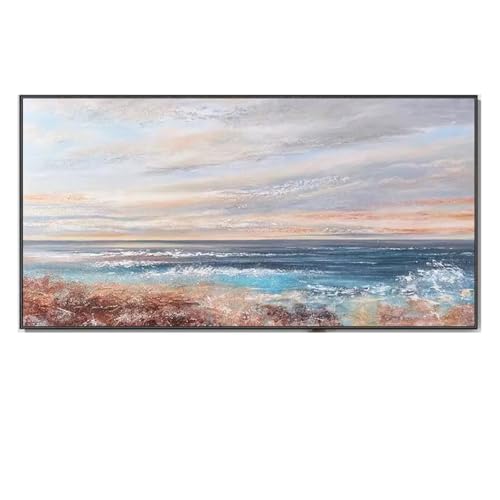 Toile bleue paysage marin blanc déco moderne 60x122cm encadrée