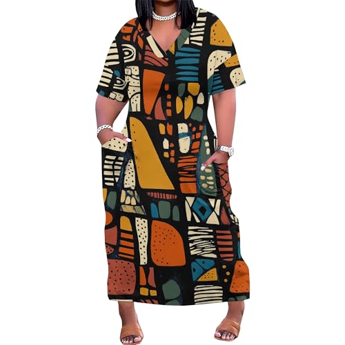 Image of SUZONANA Plus Size Dresses for Curvy Women African Print American Dress Summer Outfits Casual Loose with Pocket
