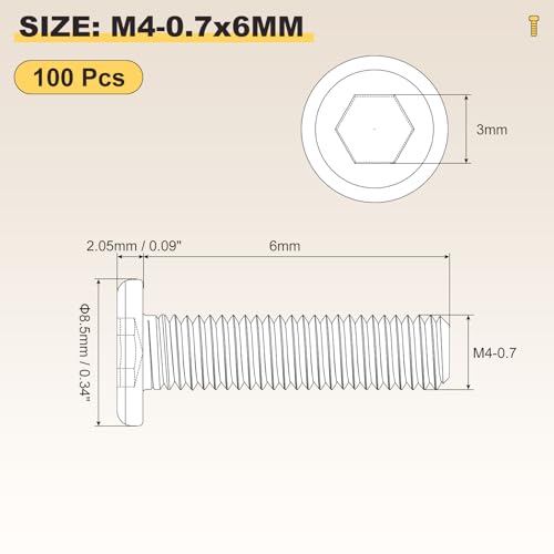 Image of METALLIXITY Flat Head Hex Socket Cap Screws Bolts(M4-0.7x6) 100Pcs, 304 Stainless Steel Hex Socket Furniture Bolts Screws - for Furniture Woodworking Project, Silver Tone