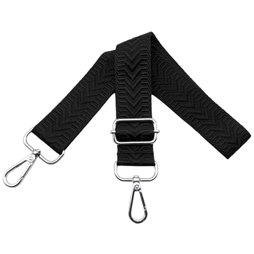 Tracolla per Borsa Donna Regolabile Cinghia Borsa Tracolla di Ricambio, Cintura Spalla Larga 3.8cm con Argento Moschettoni per Ragazza Borsette Accessori, Nero, U1