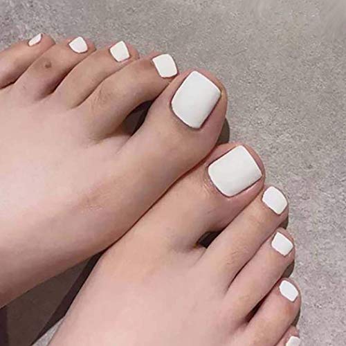 Gemily Square Fake Toenails White Matte False Foot Nails Full Cover Artificial Toe Nails for Women and Girls 24PCS(white)